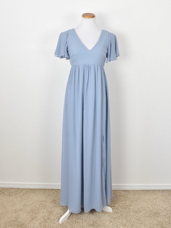 Birdy Grey Dresses & Skirts - Birdy Grey HANNAH Dusty Blue Chiffon Flutter Sleeve Dress - XS